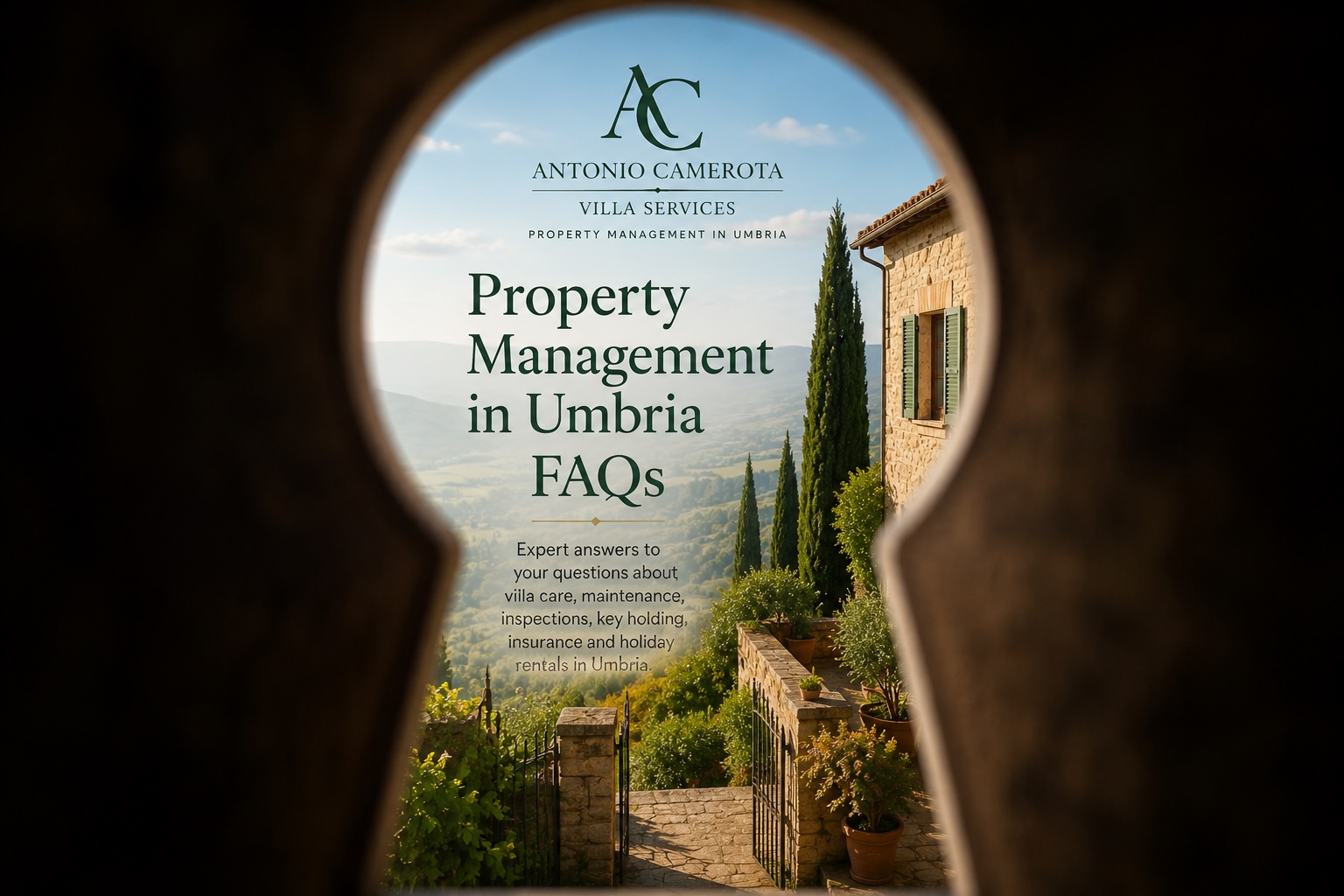 Property Management in Umbria FAQs viewed through a keyhole by Antonio Camerota Villa Services.