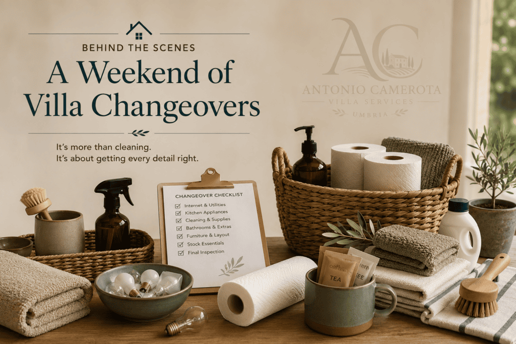 Professional villa changeovers in Umbria with inspection checklist, guest preparation and essential supplies