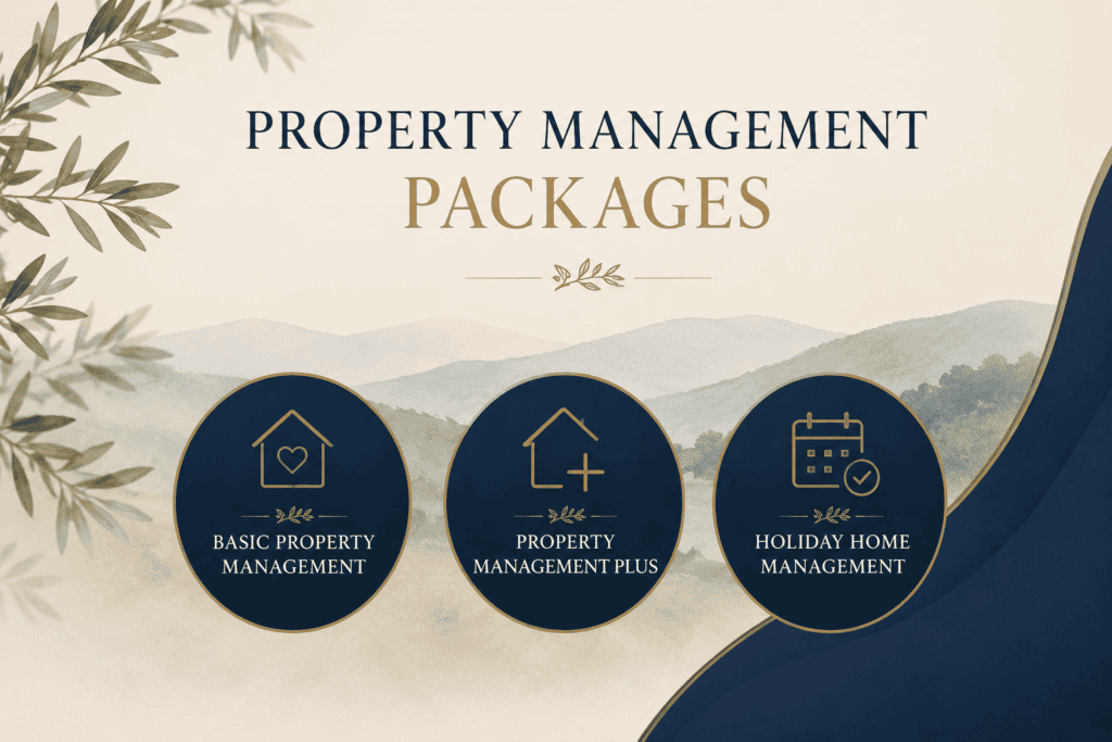 Property Management Packages for villas and second homes in Northern Umbria, including Basic Property Management, Property Management Plus and Holiday Home Management.